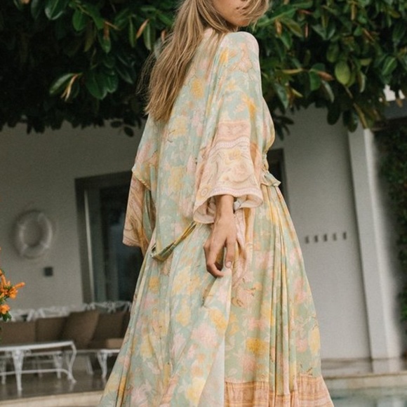 Lena Vie Butterfly Gardens Viscose + Cotton Kimono In Soft Petal Print, Sash Tie - Picture 2 of 15